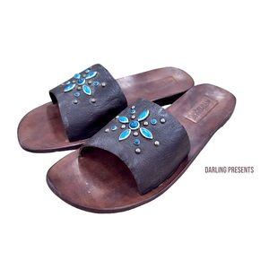 MYSTIQUE TURQUOISE SANDALS WOMEN COLOR BROWN SIZE 7